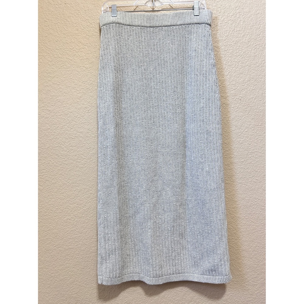 Peruvian Connection M Gray Pima Cotton Alpaca Ribbed Midi Column Skirt Heather